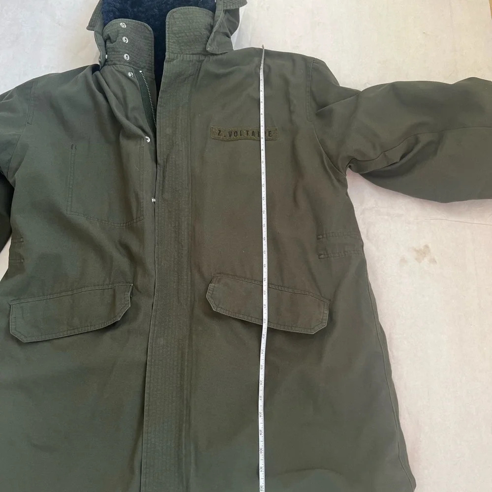 NWT Zadig & Voltaire Khaki Green Parka Coat Faux Shearling Lined Size Medium M - Picture 9 of 14